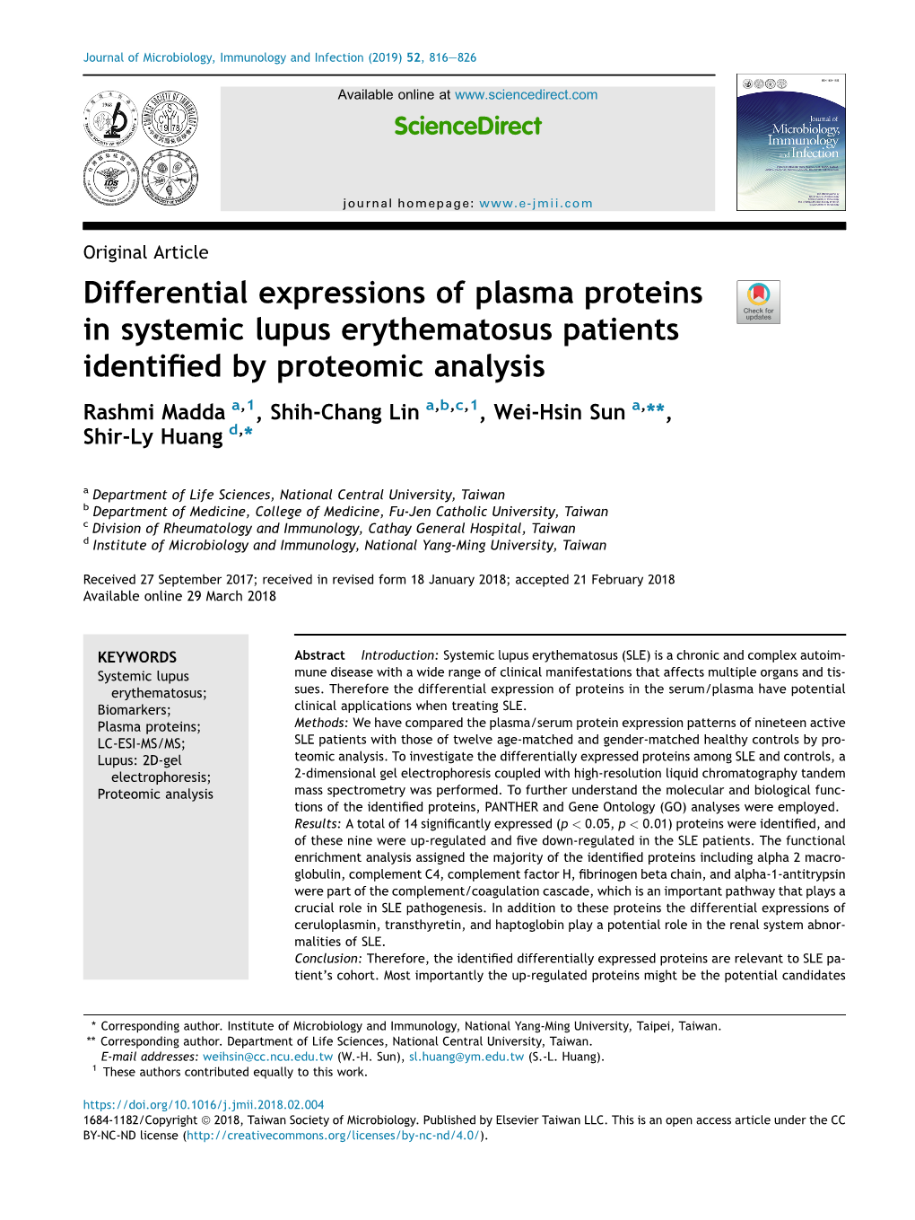 Differential Expressions of Plasma Proteins in Systemic Lupus