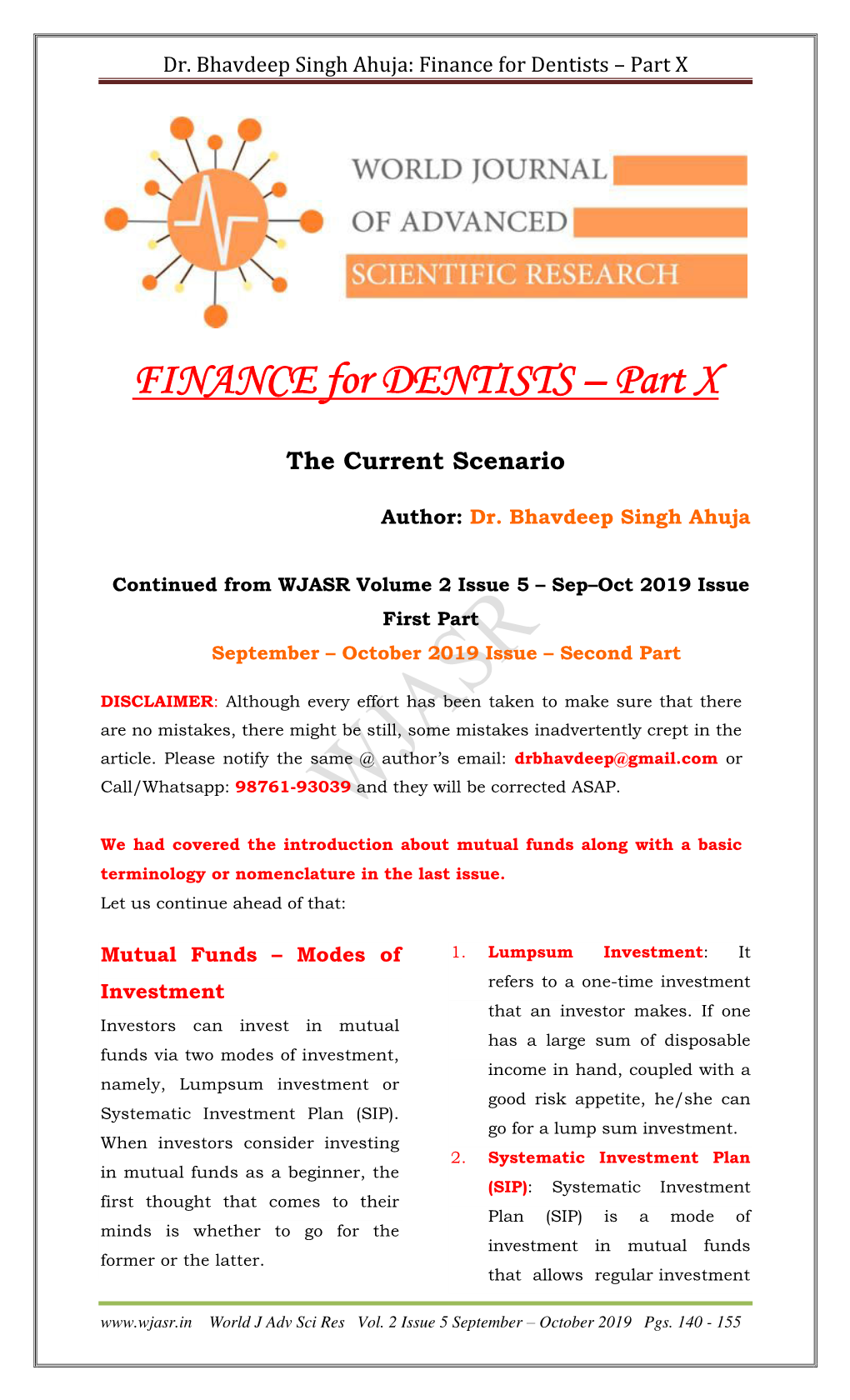 Mutual Funds Along with a Basic Terminology Or Nomenclature in the Last Issue