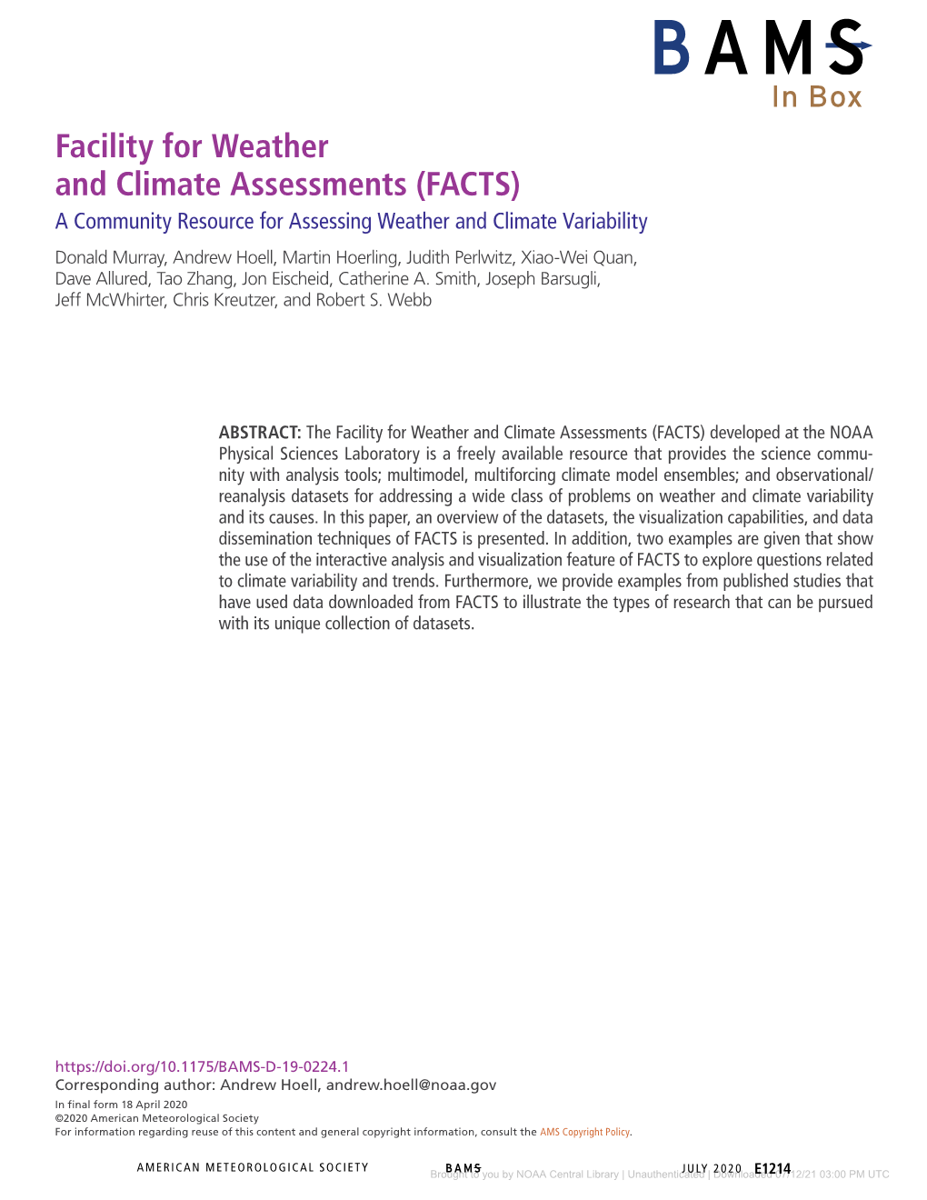 Facility for Weather and Climate Assessments (FACTS)