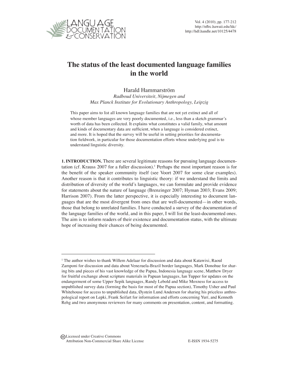 The Status of the Least Documented Language Families in the World