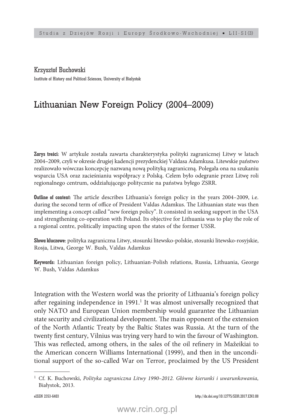 Lithuanian New Foreign Policy (2004–2009)