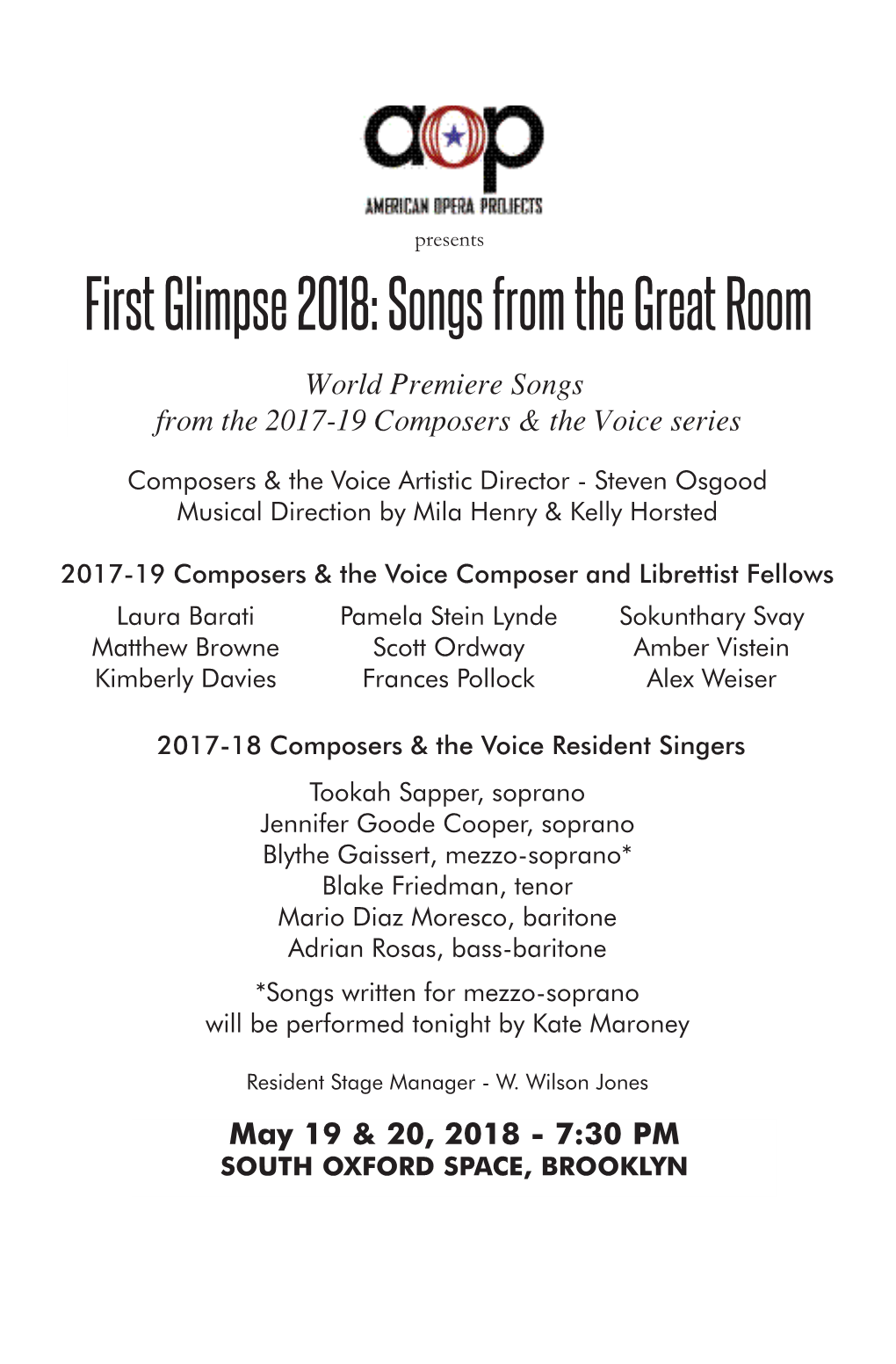 First Glimpse 2018: Songs from the Great Room