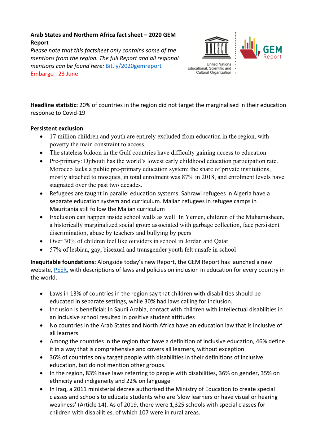 Northern Africa Western Asia Fact Sheet MA