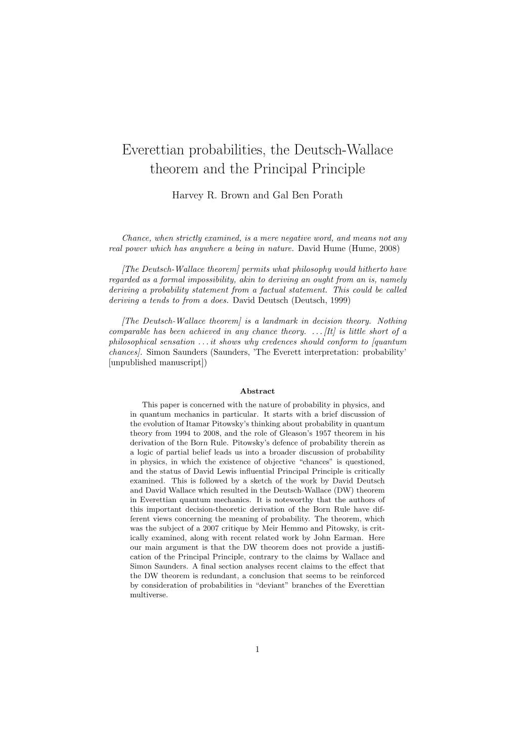 Everettian Probabilities, the Deutsch-Wallace Theorem and the Principal Principle