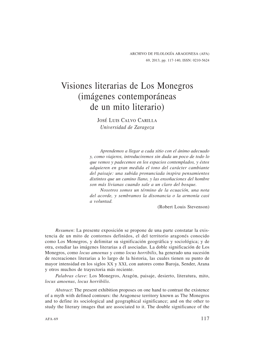 Imágenes Contemporáneas De Un Mito Literario) José Luis Calvo Carilla Universidad De Zaragoza