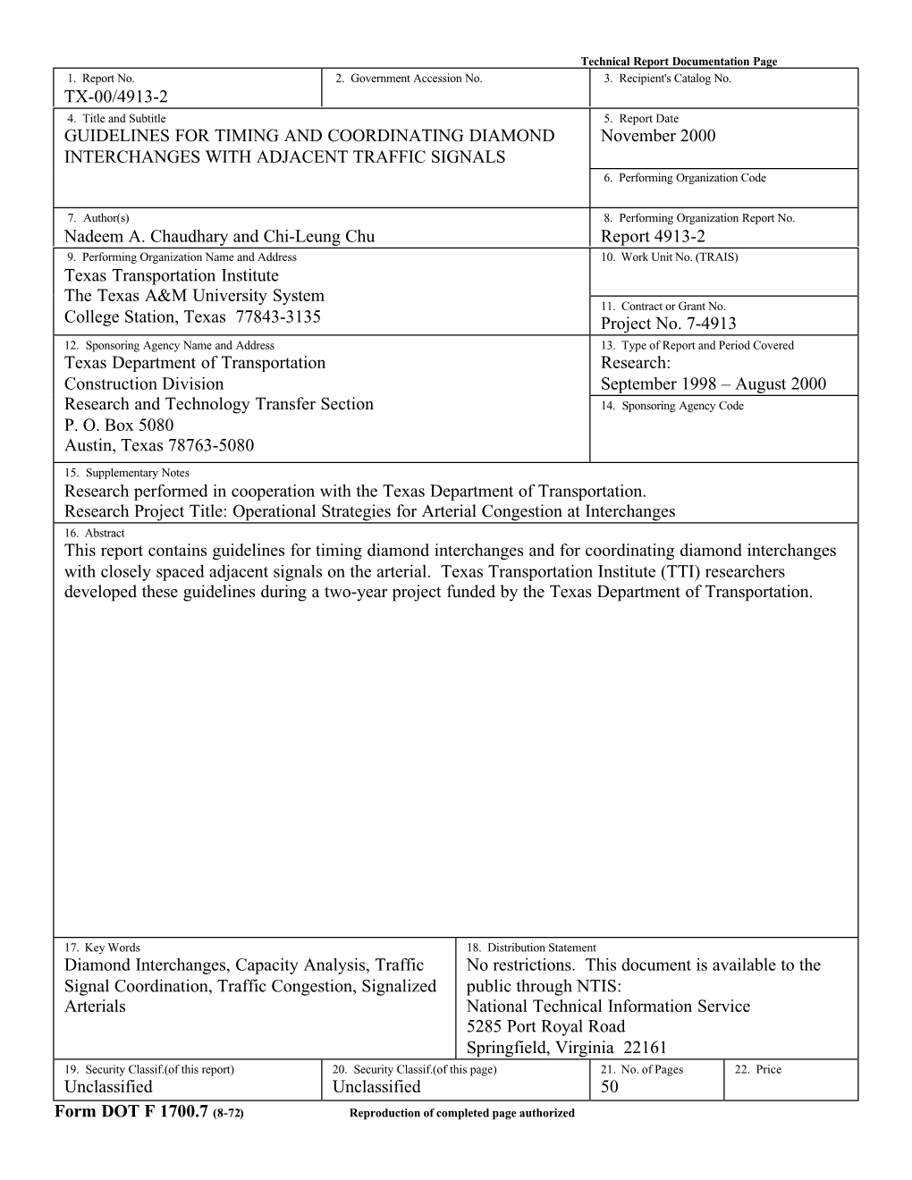 GUIDELINES for TIMING and COORDINATING DIAMOND November 2000 INTERCHANGES with ADJACENT TRAFFIC SIGNALS 6