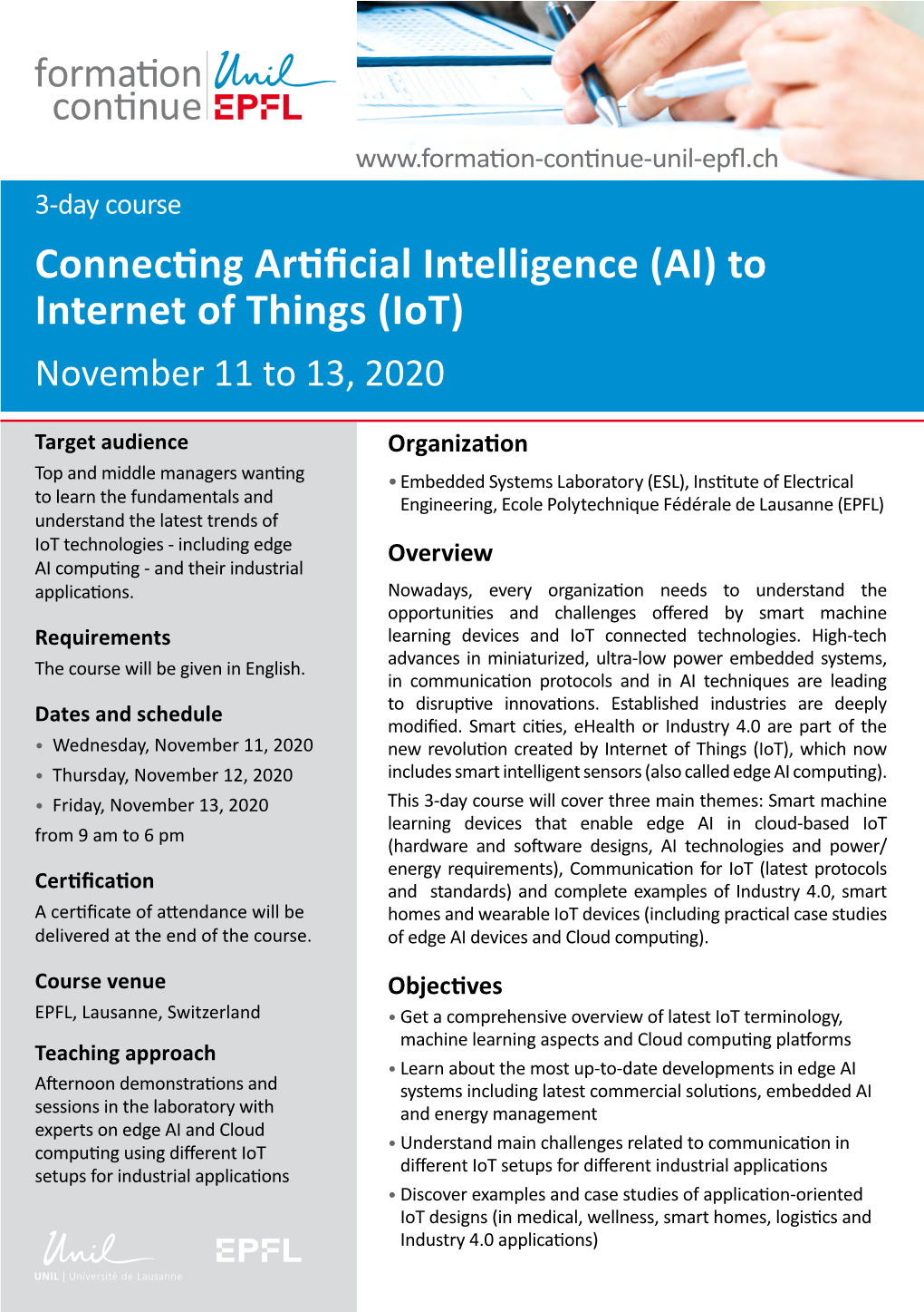 Connecting Artificial Intelligence (AI) to Internet of Things (Iot) November 11 to 13, 2020