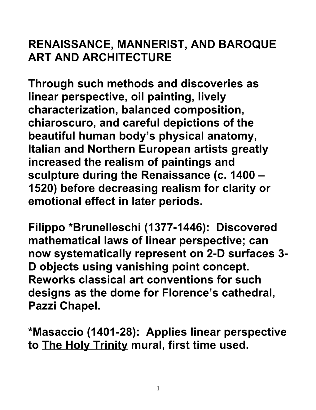 Renaissance, Mannerist, and Baroque Art and Architecture