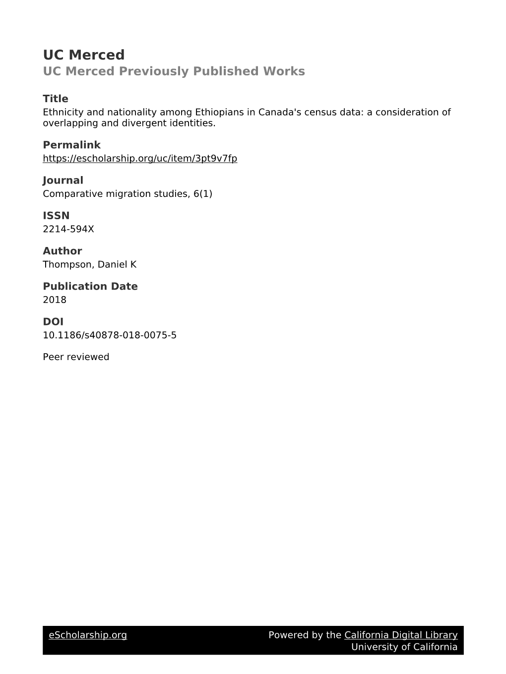 Ethnicity and Nationality Among Ethiopians in Canada's Census Data: a Consideration of Overlapping and Divergent Identities