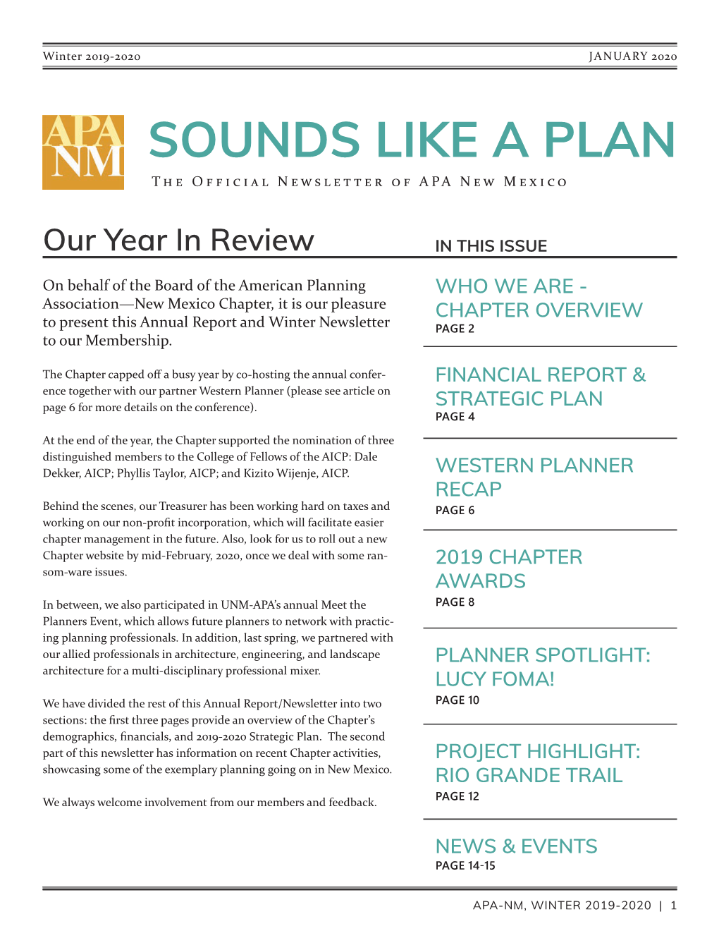 SOUNDS LIKE a PLAN the Official Newsletter of APA New Mexico