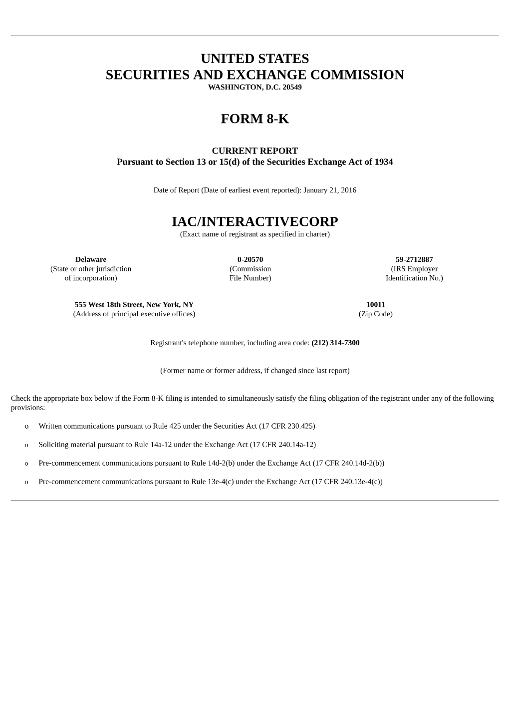 United States Securities and Exchange Commission Form