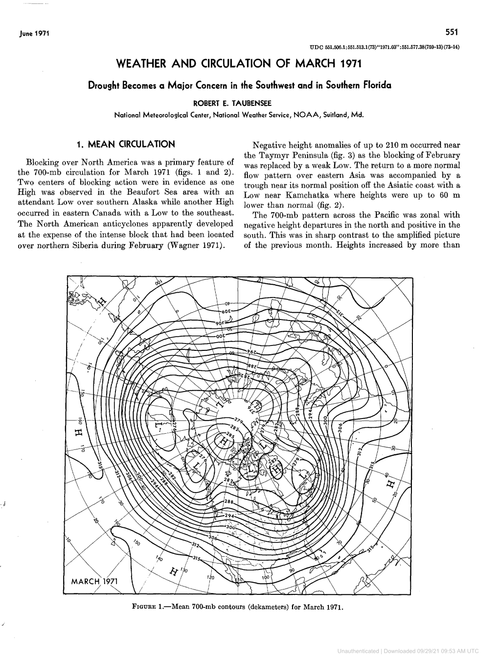 Weather and Circulation of March 1971