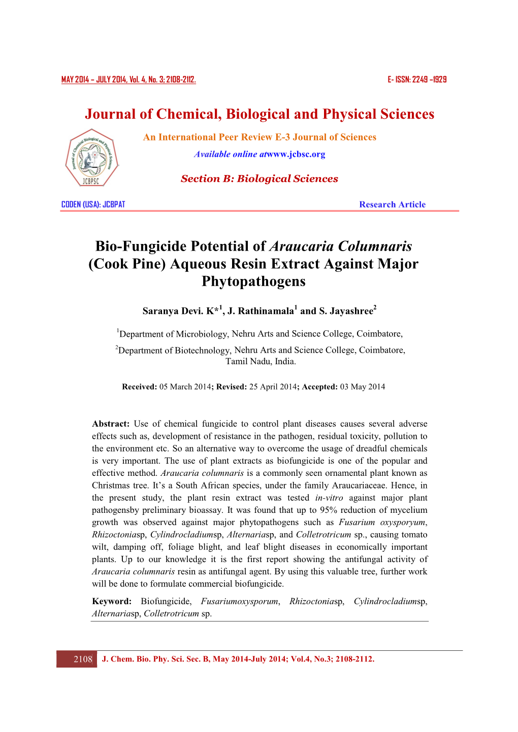 Cook Pine) Aqueous Resin Extract Against Major Phytopathogens