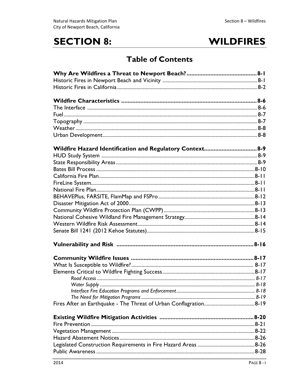 Wildfires City of Newport Beach, California SECTION 8: WILDFIRES