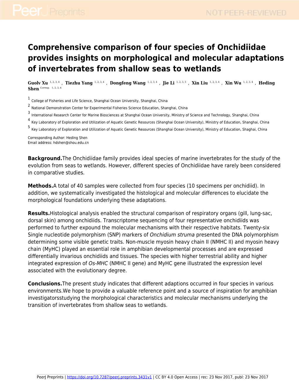 Comprehensive Comparison of Four Species of Onchidiidae Provides Insights on Morphological and Molecular Adaptations of Invertebrates from Shallow Seas to Wetlands