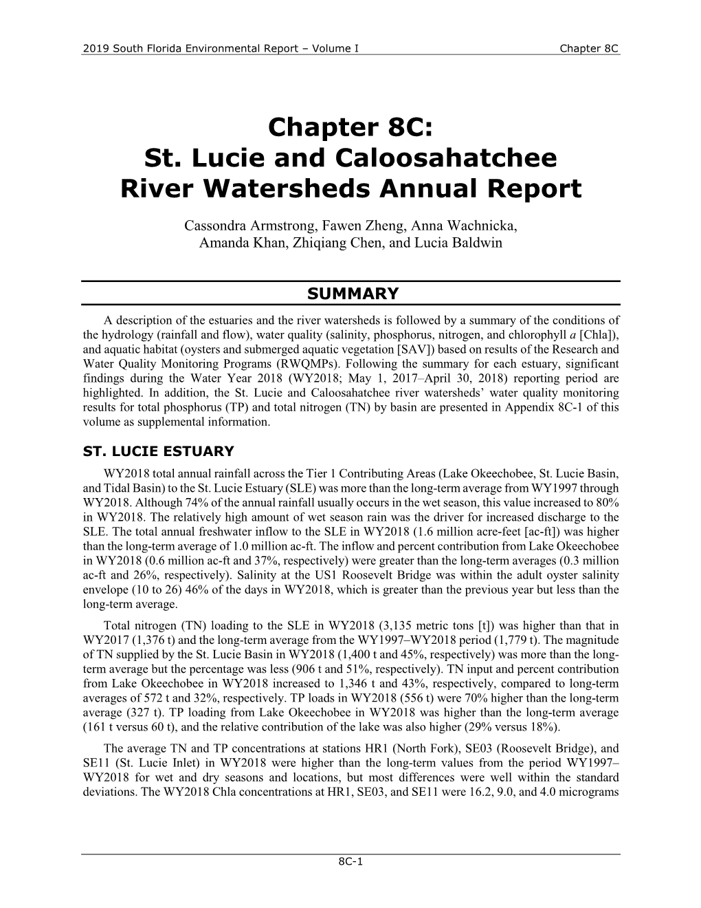 Chapter 8C: St. Lucie and Caloosahatchee River Watersheds Annual Report