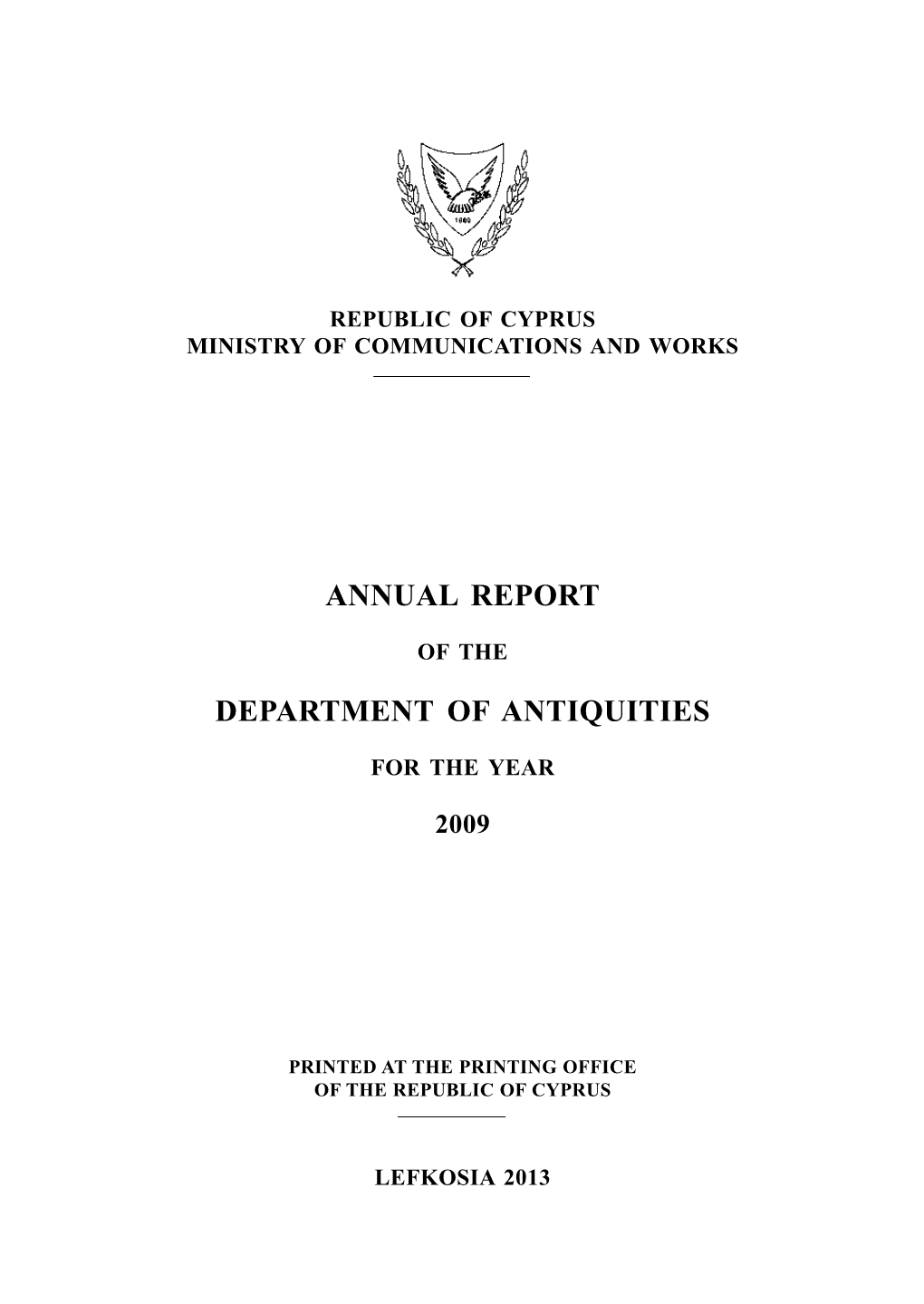 Annual Report of the Department of Antiquities for the Year 2009