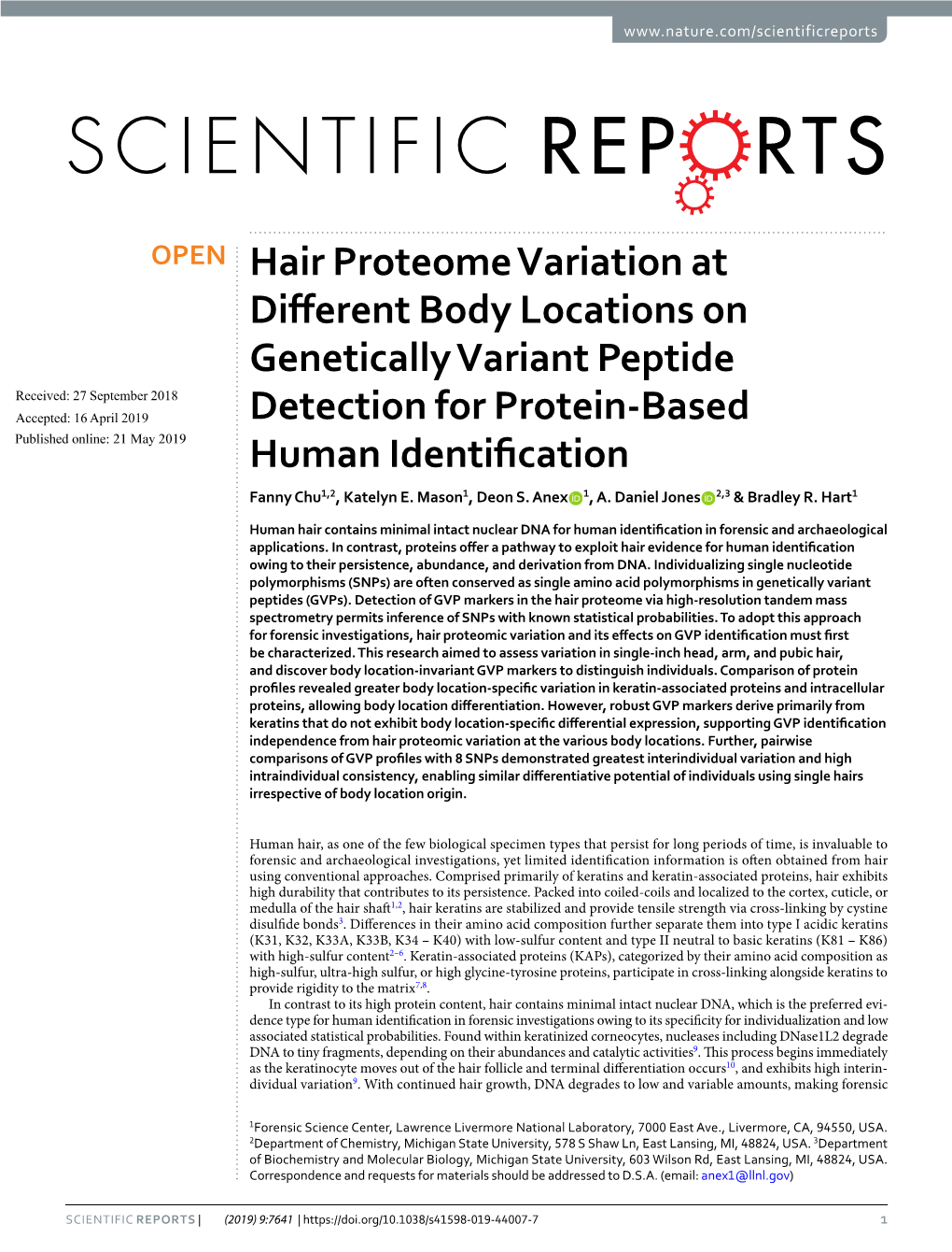 Hair Proteome Variation at Different Body Locations on Genetically