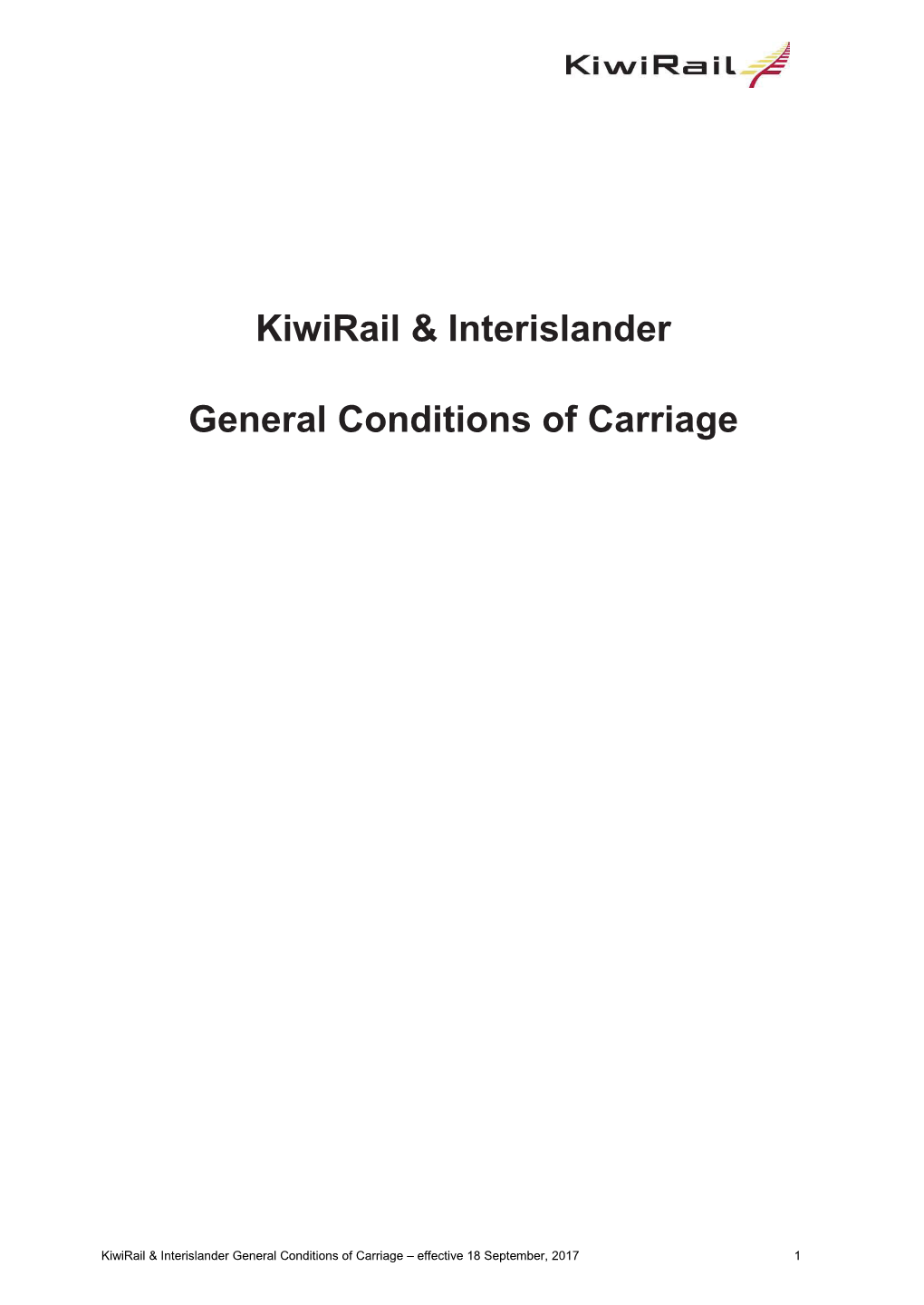 Kiwirail & Interislander General Conditions of Carriage