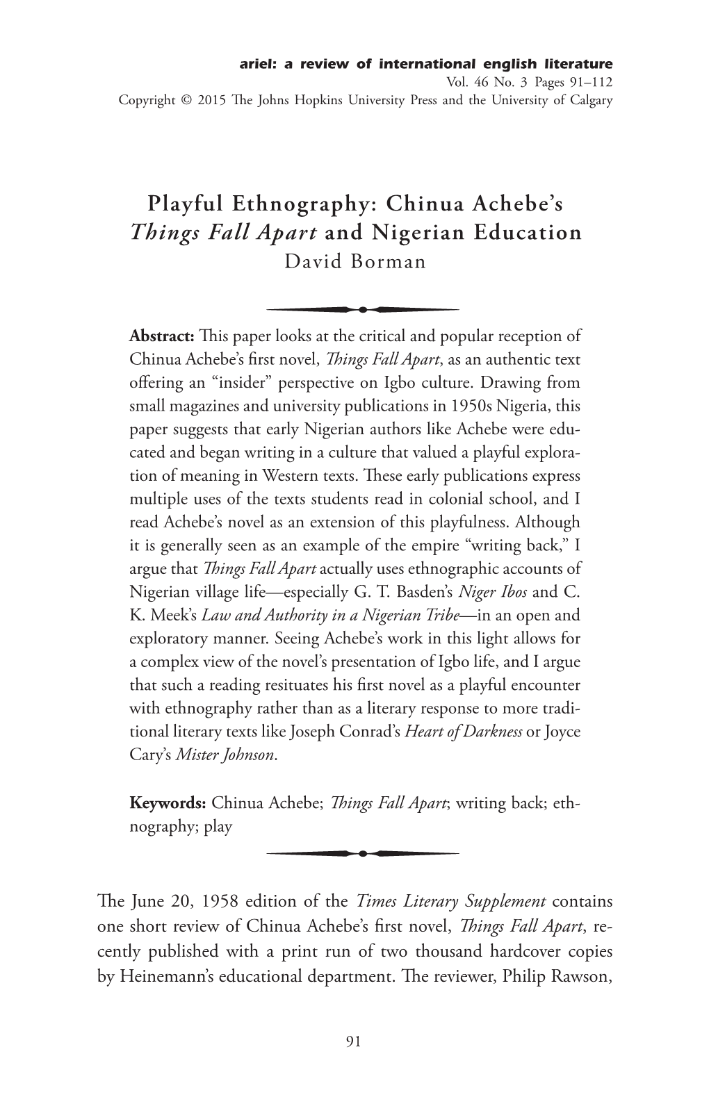 Chinua Achebe's Things Fall Apart and Nigerian Education