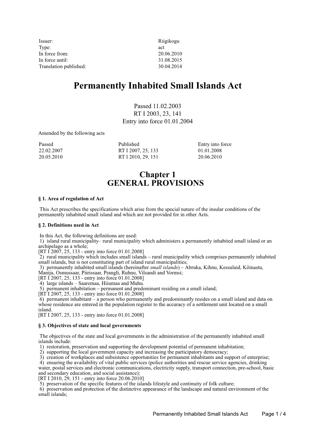 Permanently Inhabited Small Islands Act