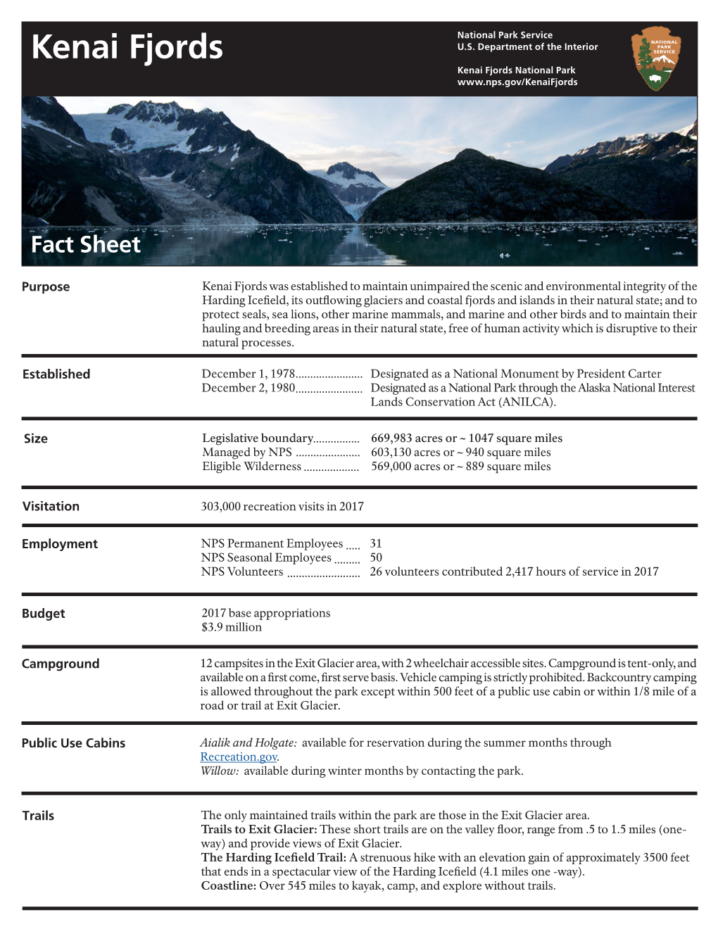 Kenai Fjords Fact Sheet