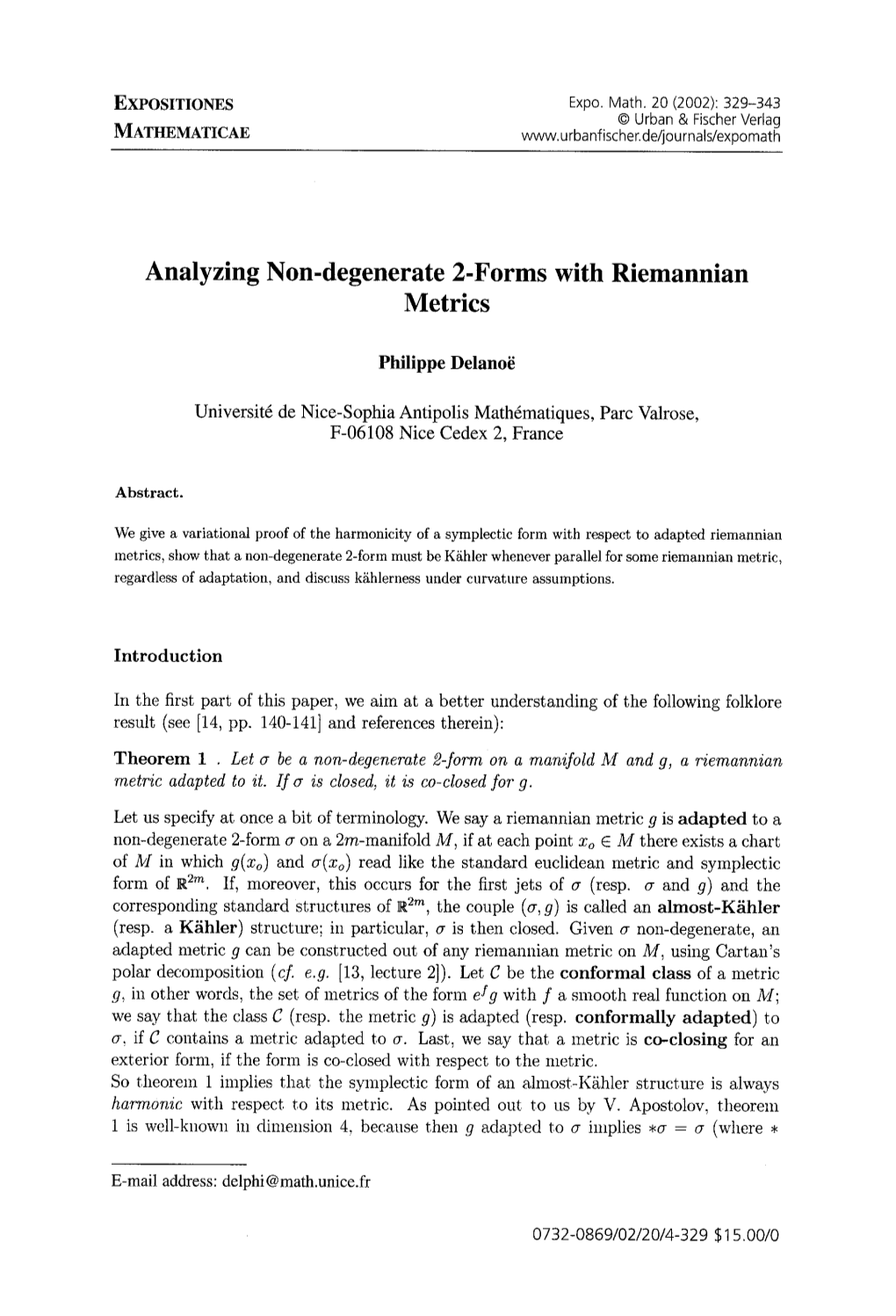 Analyzing Non-Degenerate 2-Forms with Riemannian Metrics