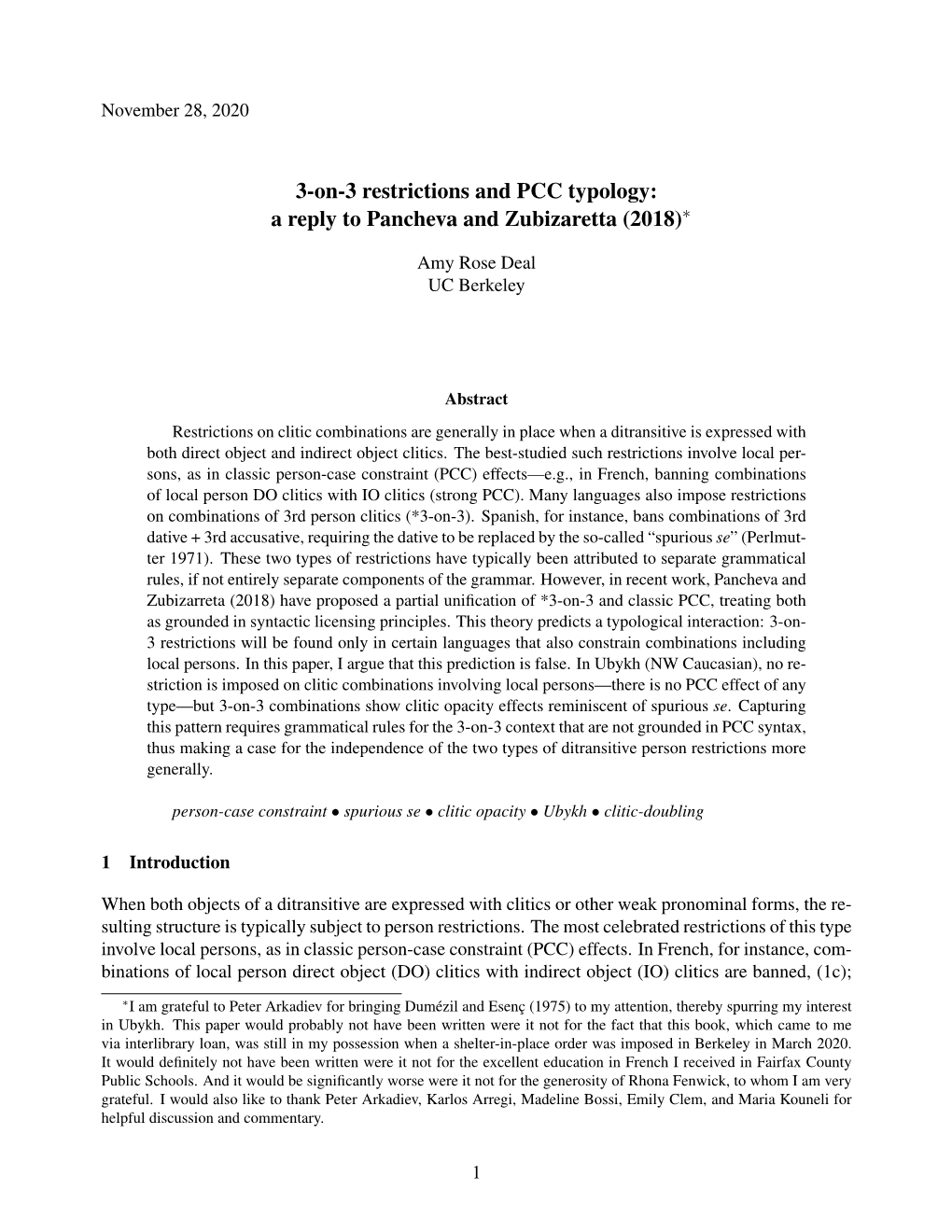 3-On-3 Restrictions and PCC Typology Syntax