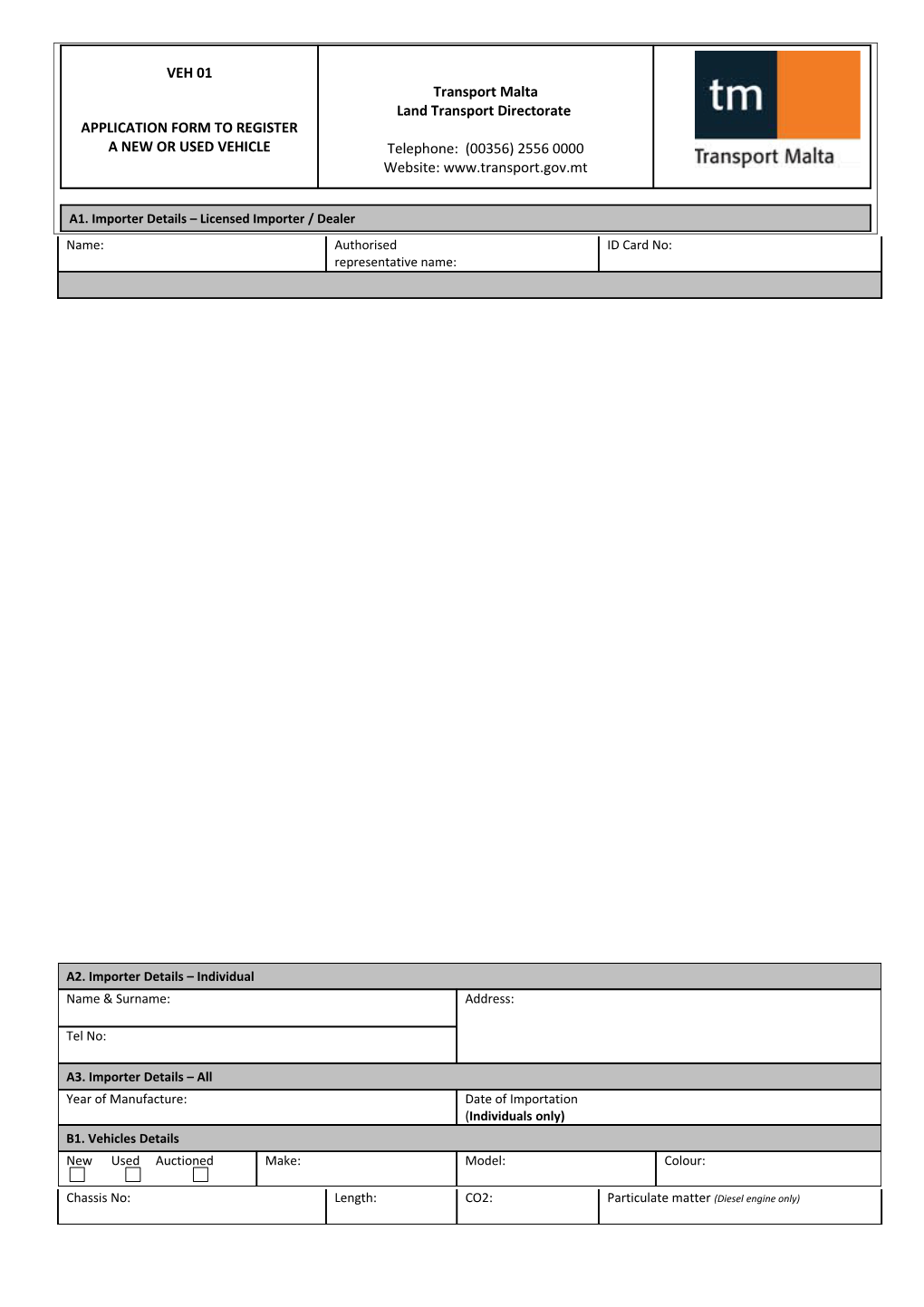 Veh 01 Application Form to Register a New Or Used Vehicle