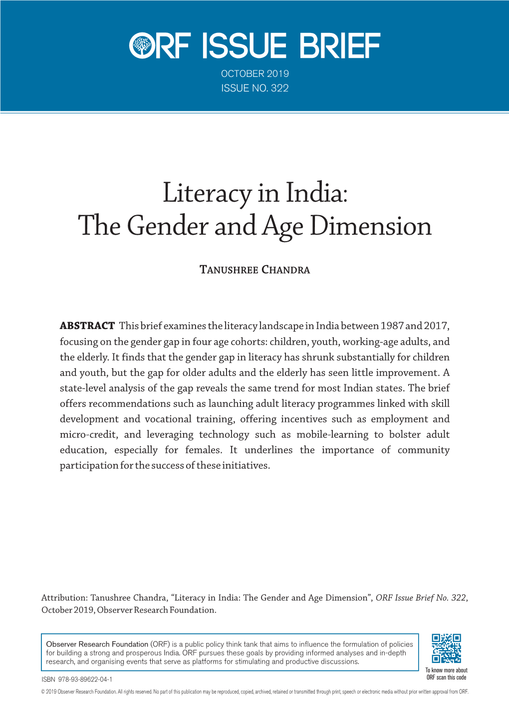 Literacy in India: the Gender and Age Dimension