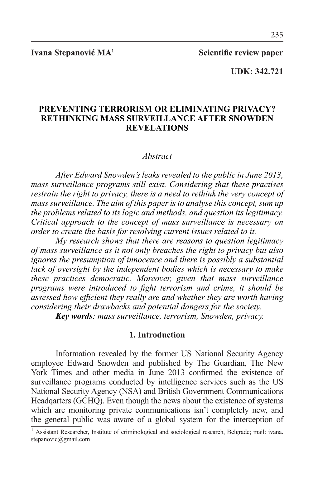 342.721 Preventing Terrorism Or Eliminating Privacy?