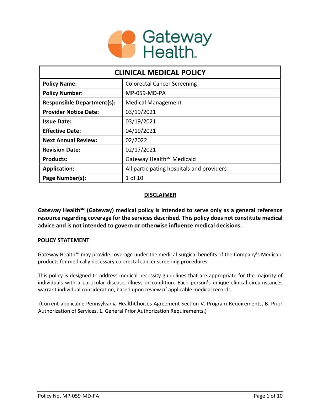 Colorectal Cancer Screening