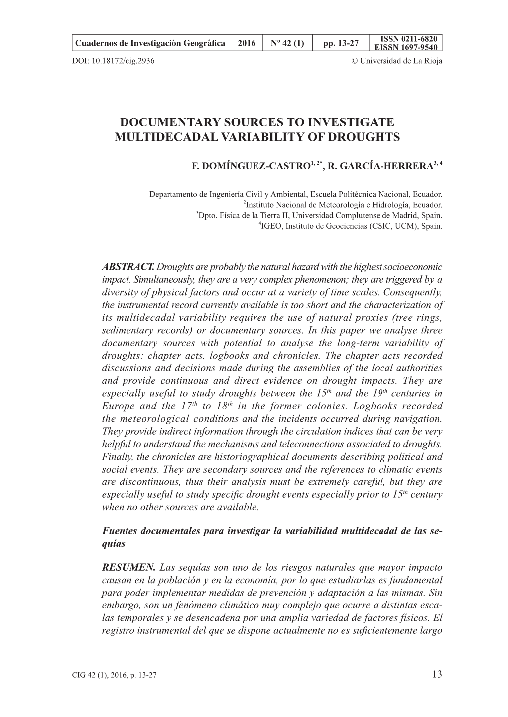 Documentary Sources to Investigate Multidecadal Variability of Droughts