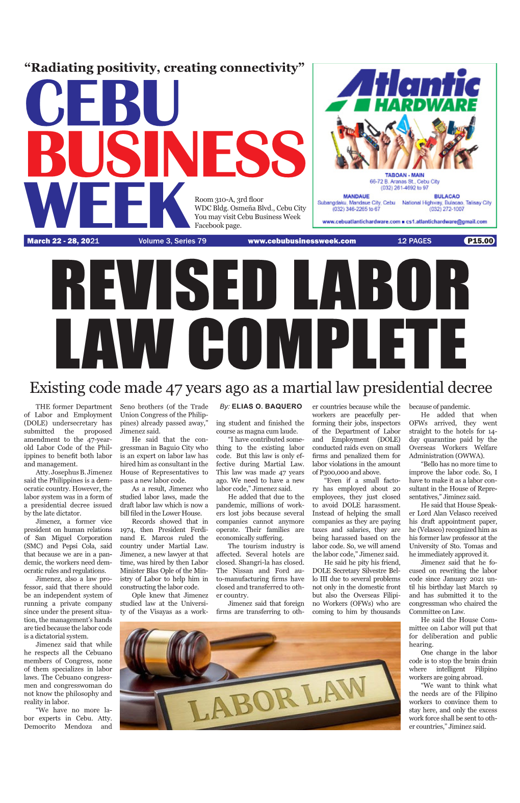 Existing Code Made 47 Years Ago As a Martial Law Presidential Decree the Former Department Seno Brothers (Of the Trade By: ELIAS O