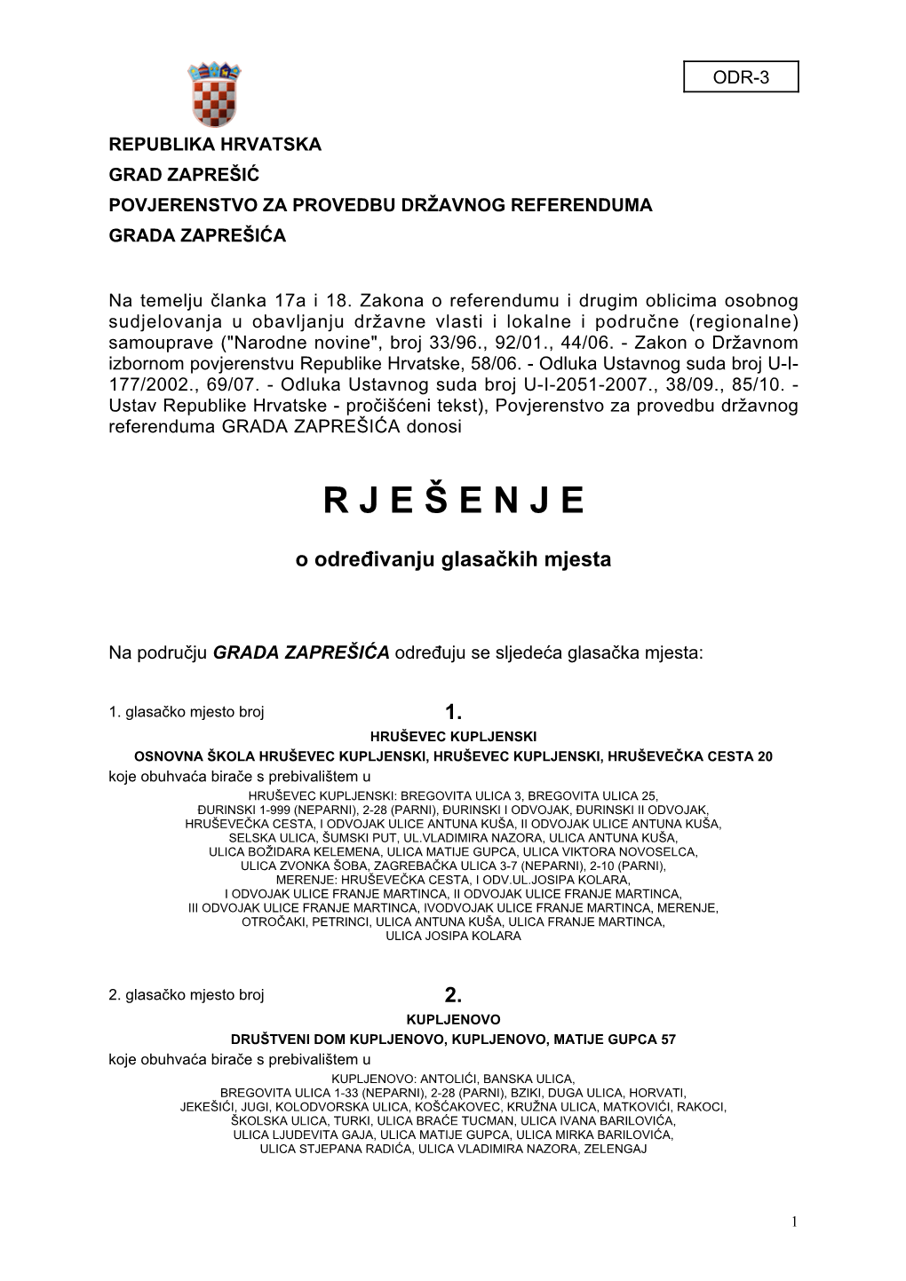 Zaprešić Povjerenstvo Za Provedbu Državnog Referenduma Grada Zaprešića