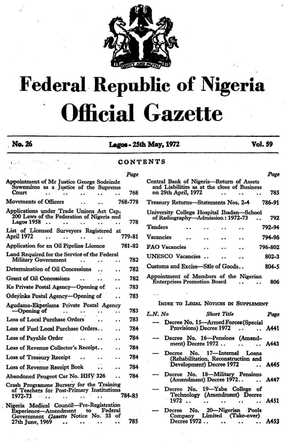 Federal. Republic of Nigeria Official Gazette