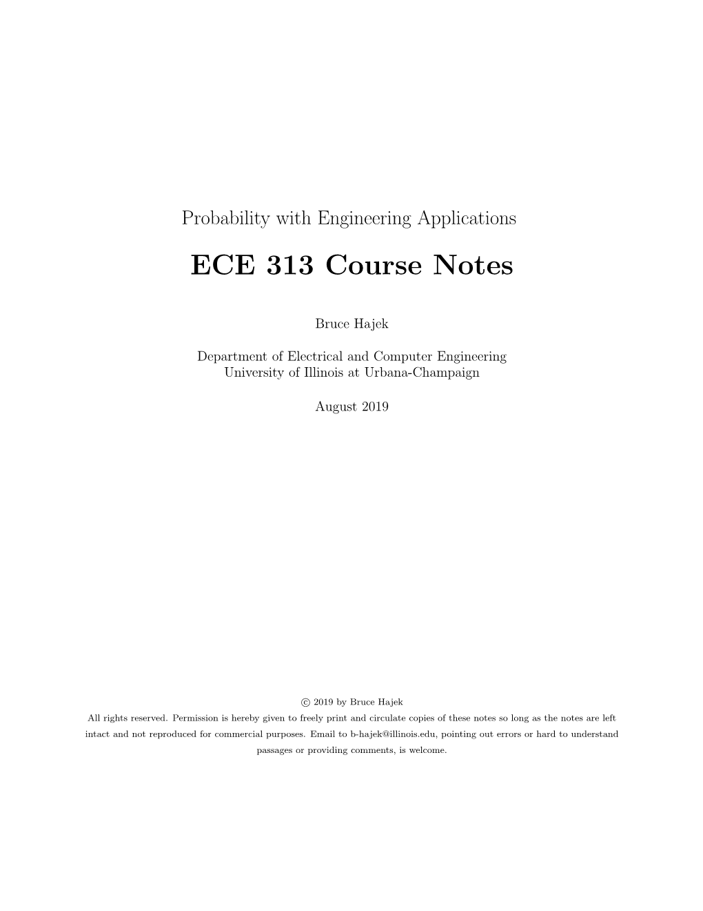 Notes for ECE 313, Probability with Engineering