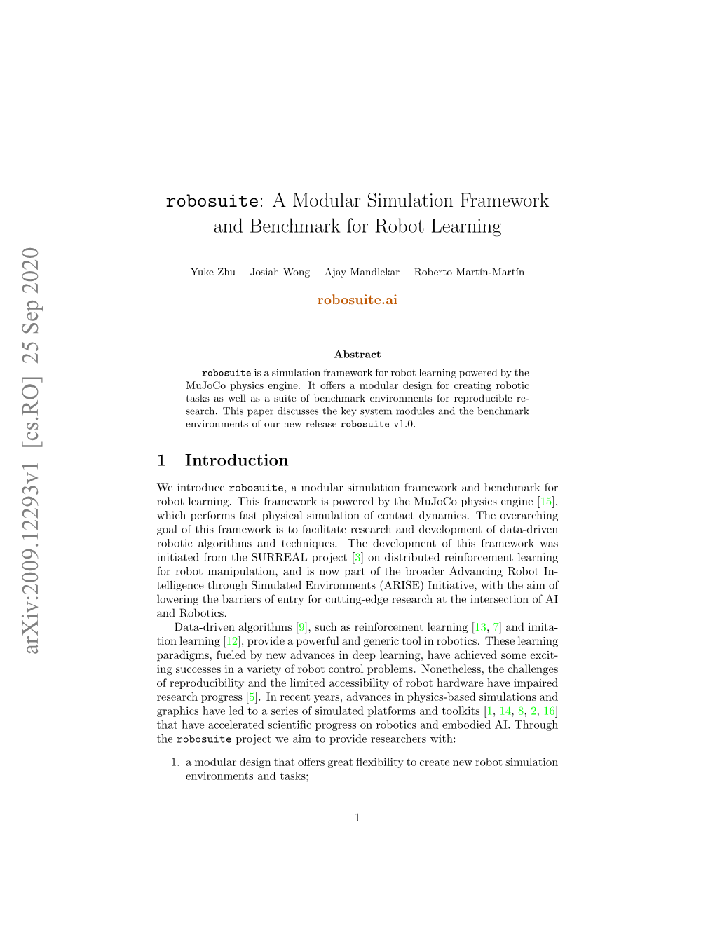 Robosuite: a Modular Simulation Framework and Benchmark for Robot Learning