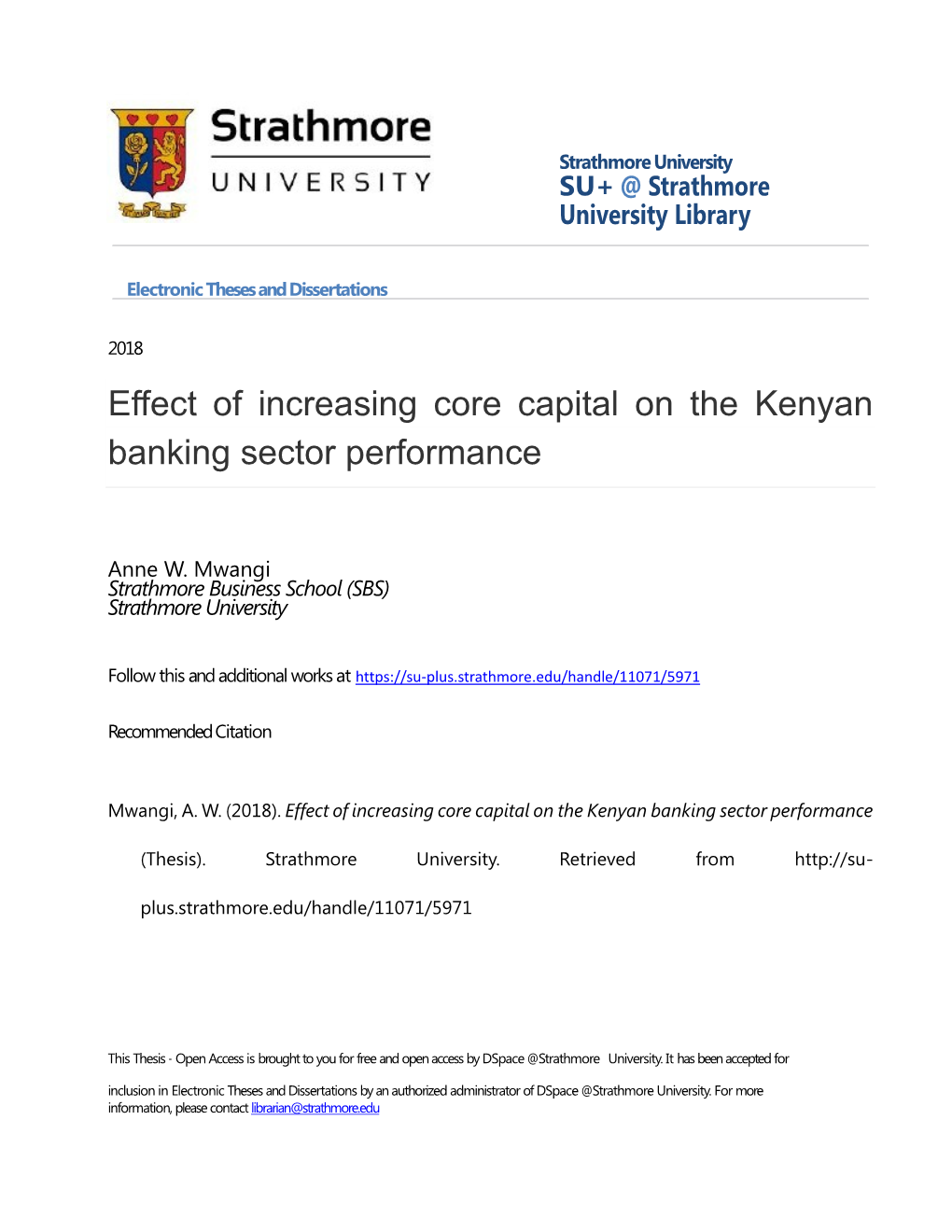 Effect of Increasing Core Capital on the Kenyan Banking Sector Performance