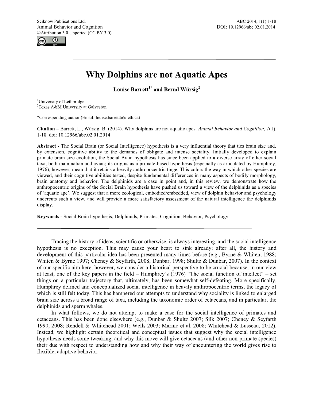 Why Dolphins Are Not Aquatic Apes