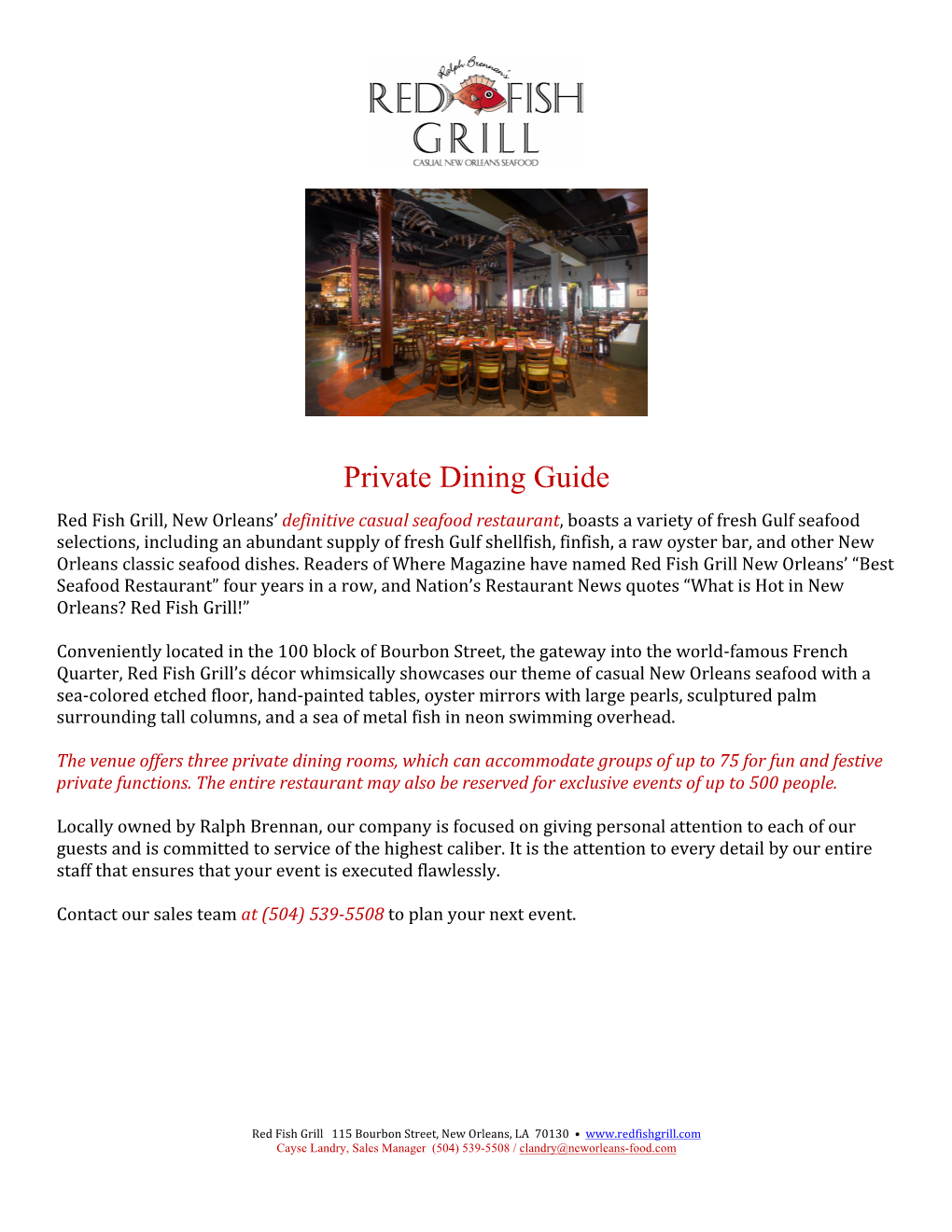 Red Fish Grill Private Dining Guide.Pdf