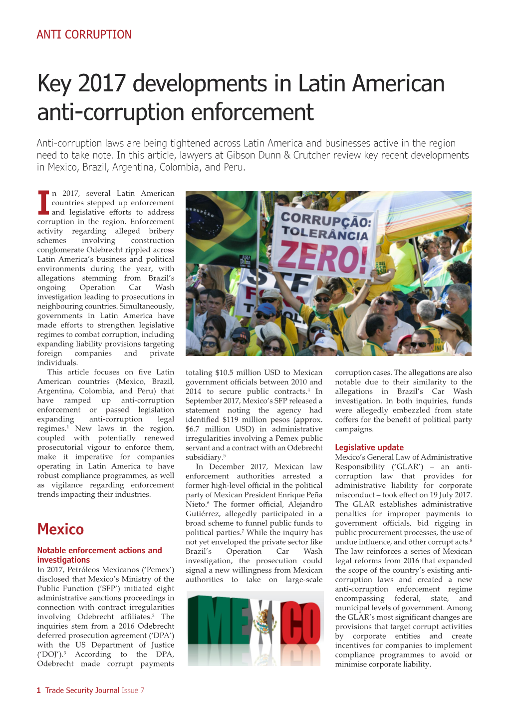 Key 2017 Developments in Latin American Anti-Corruption Enforcement