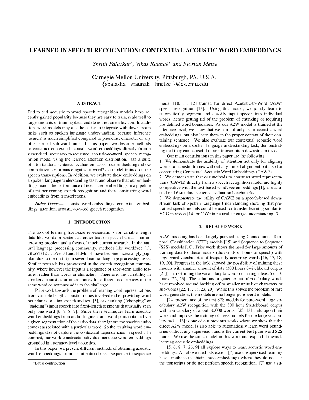 Learned in Speech Recognition: Contextual Acoustic Word Embeddings