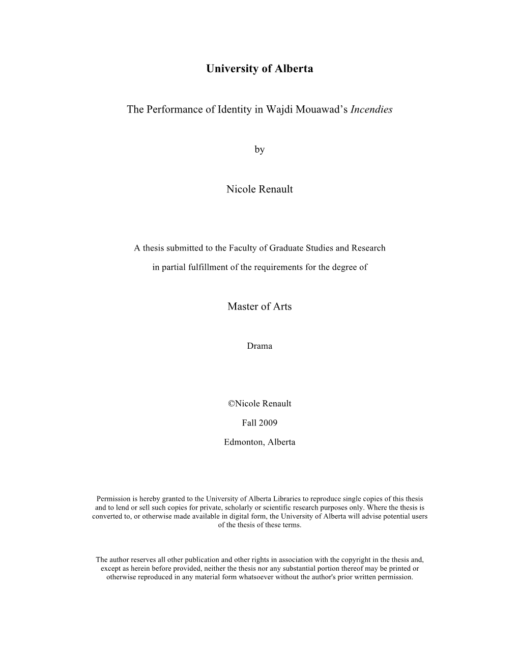 Thesis Submitted to the Faculty of Graduate Studies and Research