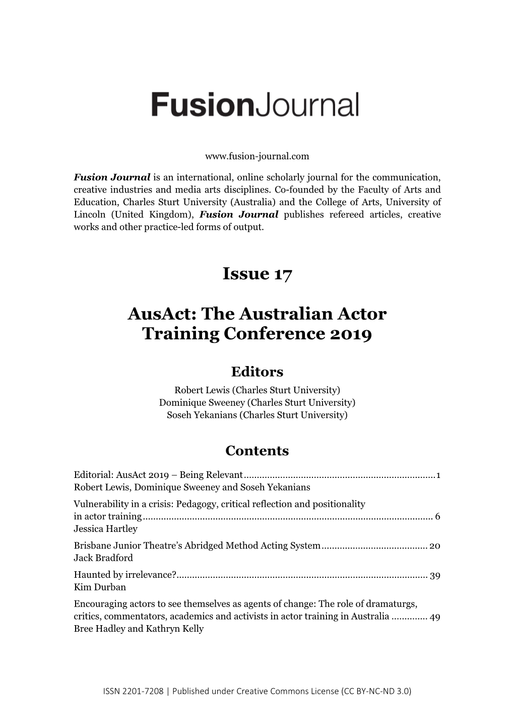 Issue 17 Ausact: the Australian Actor Training Conference 2019