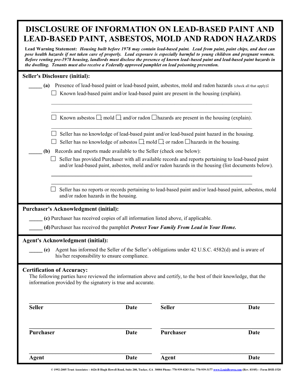 Mold, Radon, Asbestos, Lead Disclosure