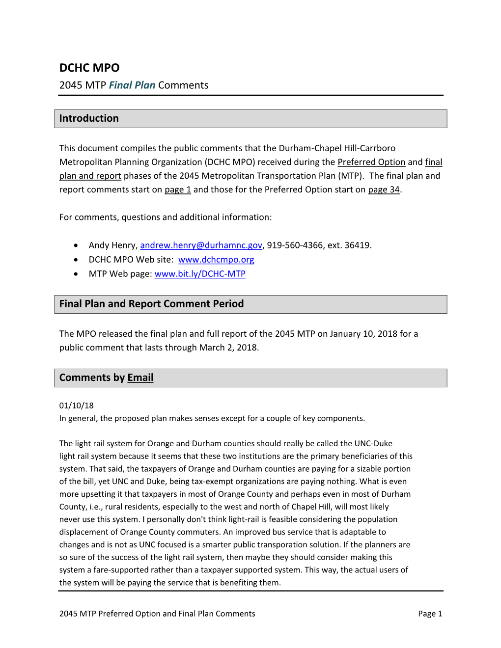 DCHC MPO 2045 MTP Final Plan Comments