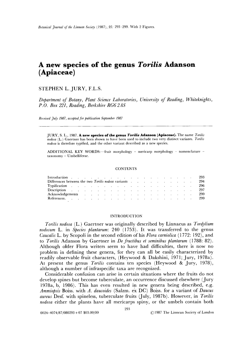 A New Species of the Genus Torilis Adanson (Apiaceae)