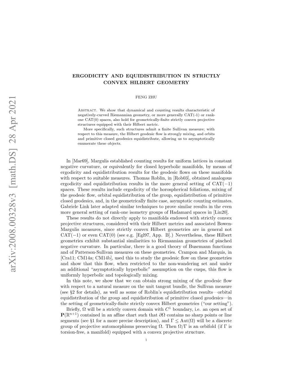 Arxiv:2008.00328V3 [Math.DS] 28 Apr 2021 Uniformly Hyperbolic and Topologically Mixing