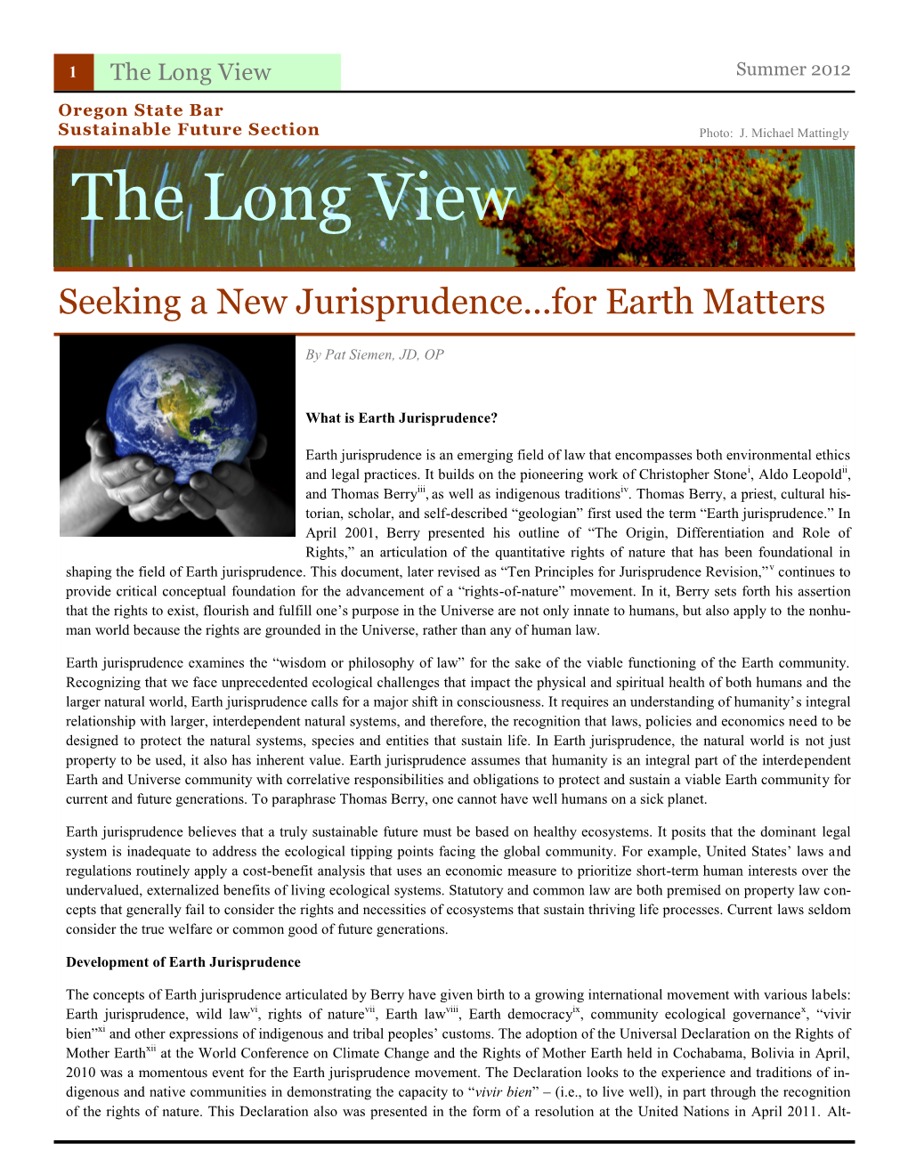 Seeking a New Jurisprudence … for Earth Matters